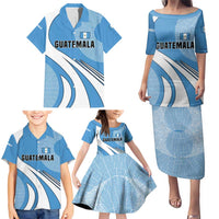 Guatemala Flag Map Family Matching Puletasi and Hawaiian Shirt with Blue White Swirl and Geometric Pattern Design - Wonder Print Shop