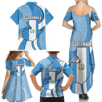 Guatemala Flag Map Family Matching Summer Maxi Dress and Hawaiian Shirt with Blue White Swirl and Geometric Pattern Design - Wonder Print Shop