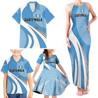 Guatemala Flag Map Family Matching Tank Maxi Dress and Hawaiian Shirt with Blue White Swirl and Geometric Pattern Design - Wonder Print Shop
