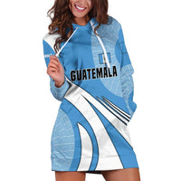 Guatemala Flag Map Hoodie Dress with Blue White Swirl and Geometric Pattern Design - Wonder Print Shop