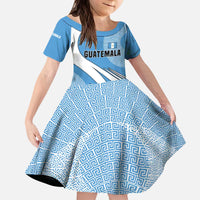 Guatemala Flag Map Kid Short Sleeve Dress with Blue White Swirl and Geometric Pattern Design - Wonder Print Shop