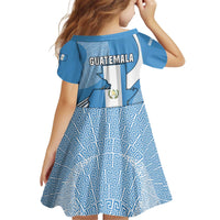 Guatemala Flag Map Kid Short Sleeve Dress with Blue White Swirl and Geometric Pattern Design - Wonder Print Shop