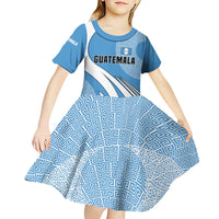 Guatemala Flag Map Kid Short Sleeve Dress with Blue White Swirl and Geometric Pattern Design - Wonder Print Shop