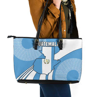 Guatemala Flag Map Leather Tote Bag with Blue White Swirl and Geometric Pattern Design - Wonder Print Shop