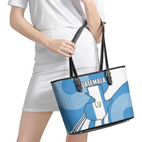 Guatemala Flag Map Leather Tote Bag with Blue White Swirl and Geometric Pattern Design - Wonder Print Shop
