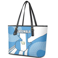 Guatemala Flag Map Leather Tote Bag with Blue White Swirl and Geometric Pattern Design - Wonder Print Shop