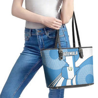 Guatemala Flag Map Leather Tote Bag with Blue White Swirl and Geometric Pattern Design - Wonder Print Shop