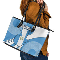 Guatemala Flag Map Leather Tote Bag with Blue White Swirl and Geometric Pattern Design - Wonder Print Shop