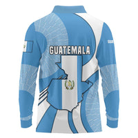 Guatemala Flag Map Long Sleeve Polo Shirt with Blue White Swirl and Geometric Pattern Design - Wonder Print Shop
