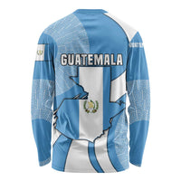 Guatemala Flag Map Long Sleeve Shirt with Blue White Swirl and Geometric Pattern Design - Wonder Print Shop