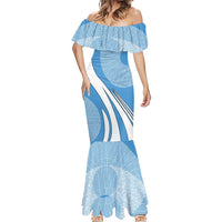 Guatemala Flag Map Mermaid Dress with Blue White Swirl and Geometric Pattern Design - Wonder Print Shop