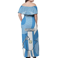Guatemala Flag Map Off Shoulder Maxi Dress with Blue White Swirl and Geometric Pattern Design - Wonder Print Shop