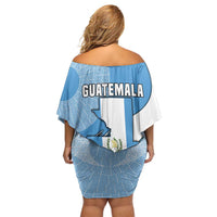 Guatemala Flag Map Off Shoulder Short Dress with Blue White Swirl and Geometric Pattern Design - Wonder Print Shop