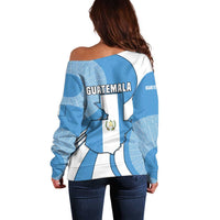 Guatemala Flag Map Off Shoulder Sweater with Blue White Swirl and Geometric Pattern Design - Wonder Print Shop
