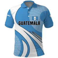 Guatemala Flag Map Polo Shirt with Blue White Swirl and Geometric Pattern Design - Wonder Print Shop