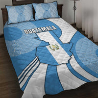 Guatemala Flag Map Quilt Bed Set with Blue White Swirl and Geometric Pattern Design - Wonder Print Shop