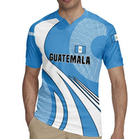 Guatemala Flag Map Rugby Jersey with Blue White Swirl and Geometric Pattern Design - Wonder Print Shop