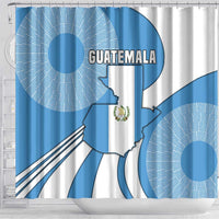 Guatemala Flag Map Shower Curtain with Blue White Swirl and Geometric Pattern Design - Wonder Print Shop