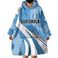 Guatemala Flag Map Wearable Blanket Hoodie with Blue White Swirl and Geometric Pattern Design - Wonder Print Shop