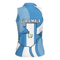Guatemala Flag Map Women Sleeveless Polo Shirt with Blue White Swirl and Geometric Pattern Design - Wonder Print Shop