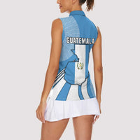 Guatemala Flag Map Women Sleeveless Polo Shirt with Blue White Swirl and Geometric Pattern Design - Wonder Print Shop