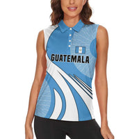 Guatemala Flag Map Women Sleeveless Polo Shirt with Blue White Swirl and Geometric Pattern Design - Wonder Print Shop
