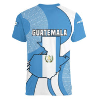 Guatemala Flag Map Women V-Neck T-Shirt with Blue White Swirl and Geometric Pattern Design - Wonder Print Shop