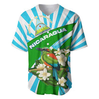 Nicaragua National Bird Baseball Jersey with White Flor de Sacuanjoche and Blue Stripe Design - Wonder Print Shop