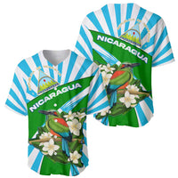 Nicaragua National Bird Baseball Jersey with White Flor de Sacuanjoche and Blue Stripe Design - Wonder Print Shop