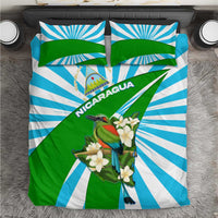 Nicaragua National Bird Bedding Set with White Flor de Sacuanjoche and Blue Stripe Design - Wonder Print Shop