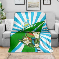 Nicaragua National Bird Blanket with White Flor de Sacuanjoche and Blue Stripe Design - Wonder Print Shop