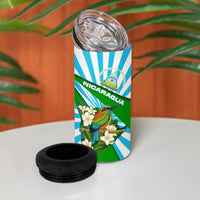 Nicaragua National Bird 4 in 1 Can Cooler Tumbler with White Flor de Sacuanjoche and Blue Stripe Design - Wonder Print Shop