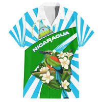 Nicaragua National Bird Family Matching Tank Maxi Dress and Hawaiian Shirt with White Flor de Sacuanjoche and Blue Stripe Design - Wonder Print Shop