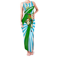 Nicaragua National Bird Family Matching Tank Maxi Dress and Hawaiian Shirt with White Flor de Sacuanjoche and Blue Stripe Design - Wonder Print Shop