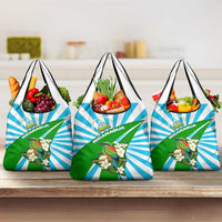 Nicaragua National Bird Grocery Bag with White Flor de Sacuanjoche and Blue Stripe Design - Wonder Print Shop