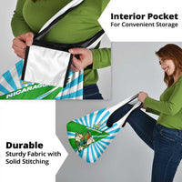 Nicaragua National Bird Grocery Bag with White Flor de Sacuanjoche and Blue Stripe Design - Wonder Print Shop