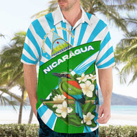 Nicaragua National Bird Hawaiian Shirt with White Flor de Sacuanjoche and Blue Stripe Design - Wonder Print Shop
