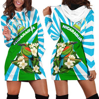 Nicaragua National Bird Hoodie Dress with White Flor de Sacuanjoche and Blue Stripe Design - Wonder Print Shop