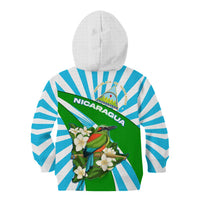 Nicaragua National Bird Kid Hoodie with White Flor de Sacuanjoche and Blue Stripe Design - Wonder Print Shop
