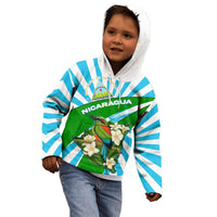 Nicaragua National Bird Kid Hoodie with White Flor de Sacuanjoche and Blue Stripe Design - Wonder Print Shop