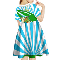Nicaragua National Bird Kid Short Sleeve Dress with White Flor de Sacuanjoche and Blue Stripe Design - Wonder Print Shop