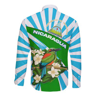 Nicaragua National Bird Long Sleeve Button Shirt with White Flor de Sacuanjoche and Blue Stripe Design - Wonder Print Shop