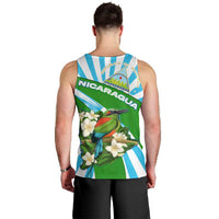 Nicaragua National Bird Men Tank Top with White Flor de Sacuanjoche and Blue Stripe Design - Wonder Print Shop