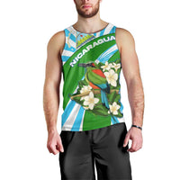 Nicaragua National Bird Men Tank Top with White Flor de Sacuanjoche and Blue Stripe Design - Wonder Print Shop