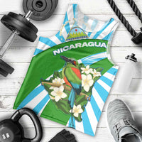 Nicaragua National Bird Men Tank Top with White Flor de Sacuanjoche and Blue Stripe Design - Wonder Print Shop