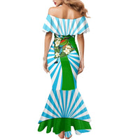 Nicaragua National Bird Mermaid Dress with White Flor de Sacuanjoche and Blue Stripe Design - Wonder Print Shop