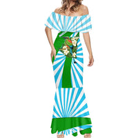 Nicaragua National Bird Mermaid Dress with White Flor de Sacuanjoche and Blue Stripe Design - Wonder Print Shop