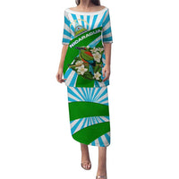 Nicaragua National Bird Puletasi with White Flor de Sacuanjoche and Blue Stripe Design - Wonder Print Shop