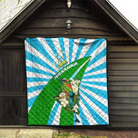 Nicaragua National Bird Quilt with White Flor de Sacuanjoche and Blue Stripe Design - Wonder Print Shop
