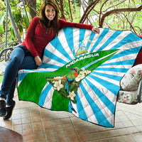 Nicaragua National Bird Quilt with White Flor de Sacuanjoche and Blue Stripe Design - Wonder Print Shop